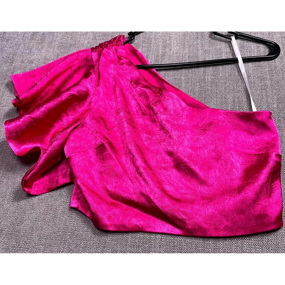 Lovers + Friends Zariah Top Womens Small Pink One Shoulder Ruffle Sleeveless